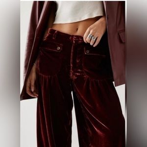 Free People Burgundy Velvet Trousers